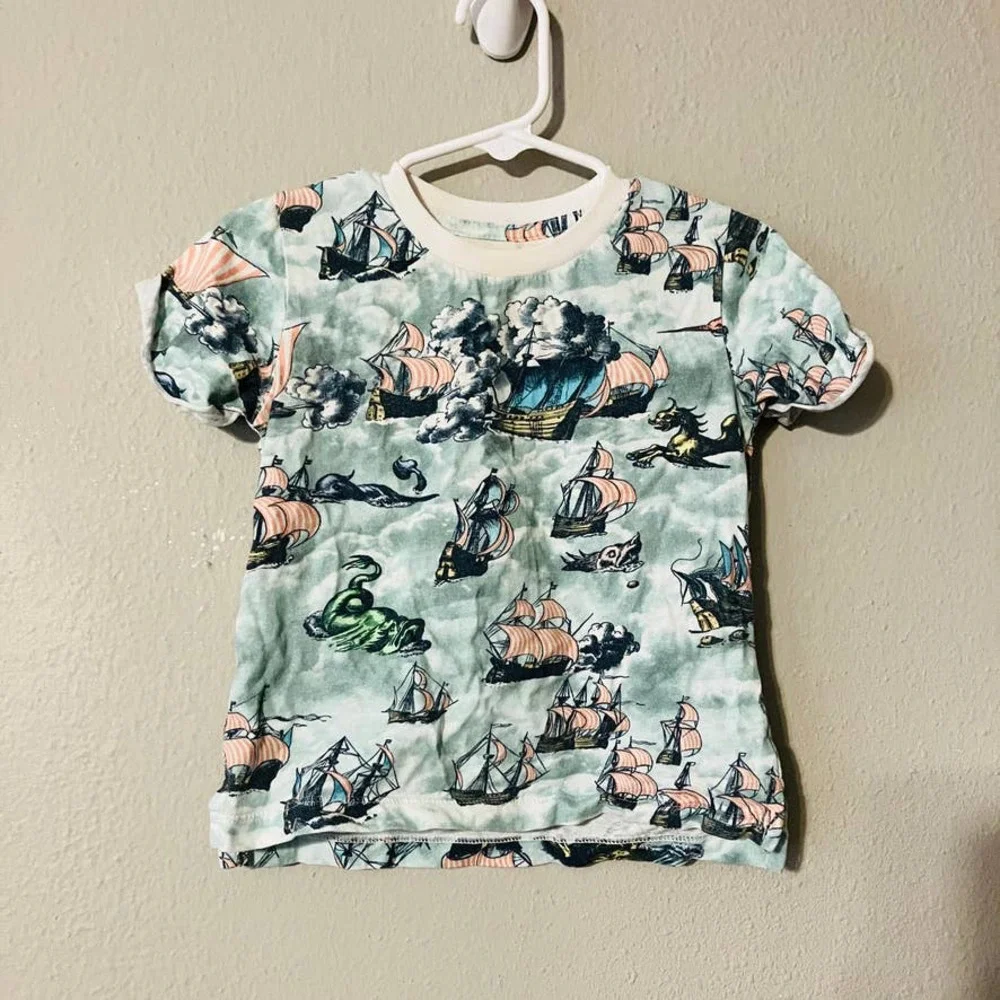 Paper Wings Pirate Ship Sea Monster Shirt Organic 18m Light Wings